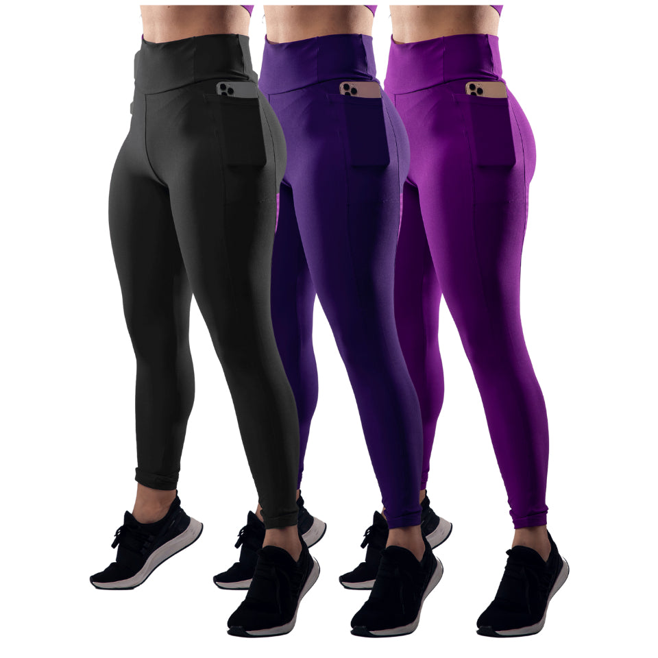 Kit 3 Calça Legging Feminina Fitness Academia com Bolsos