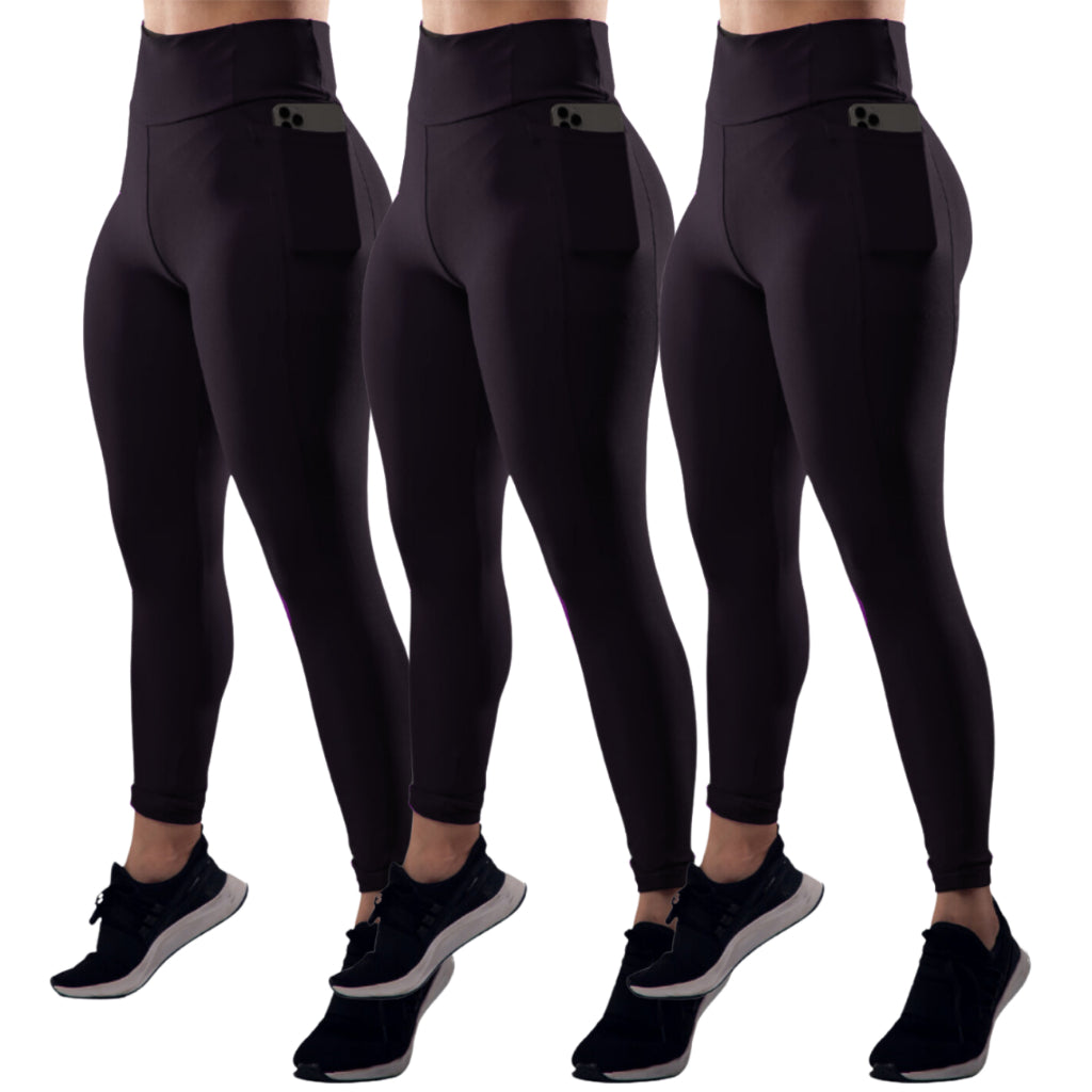 Kit 3 Calça Legging Feminina Fitness Academia com Bolsos