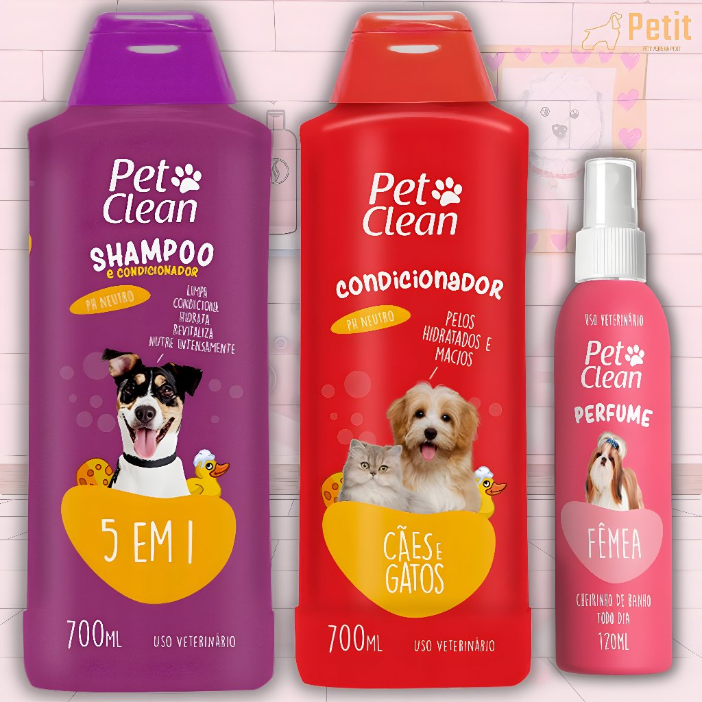 Kit Shampoo 5 em 1 + Condicionador + Perfume para Cães e Gatos