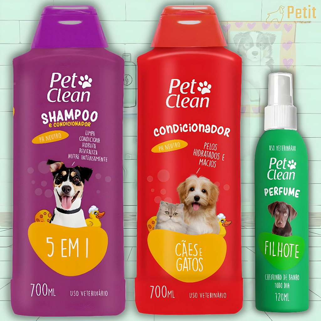 Kit Shampoo 5 em 1 + Condicionador + Perfume para Cães e Gatos