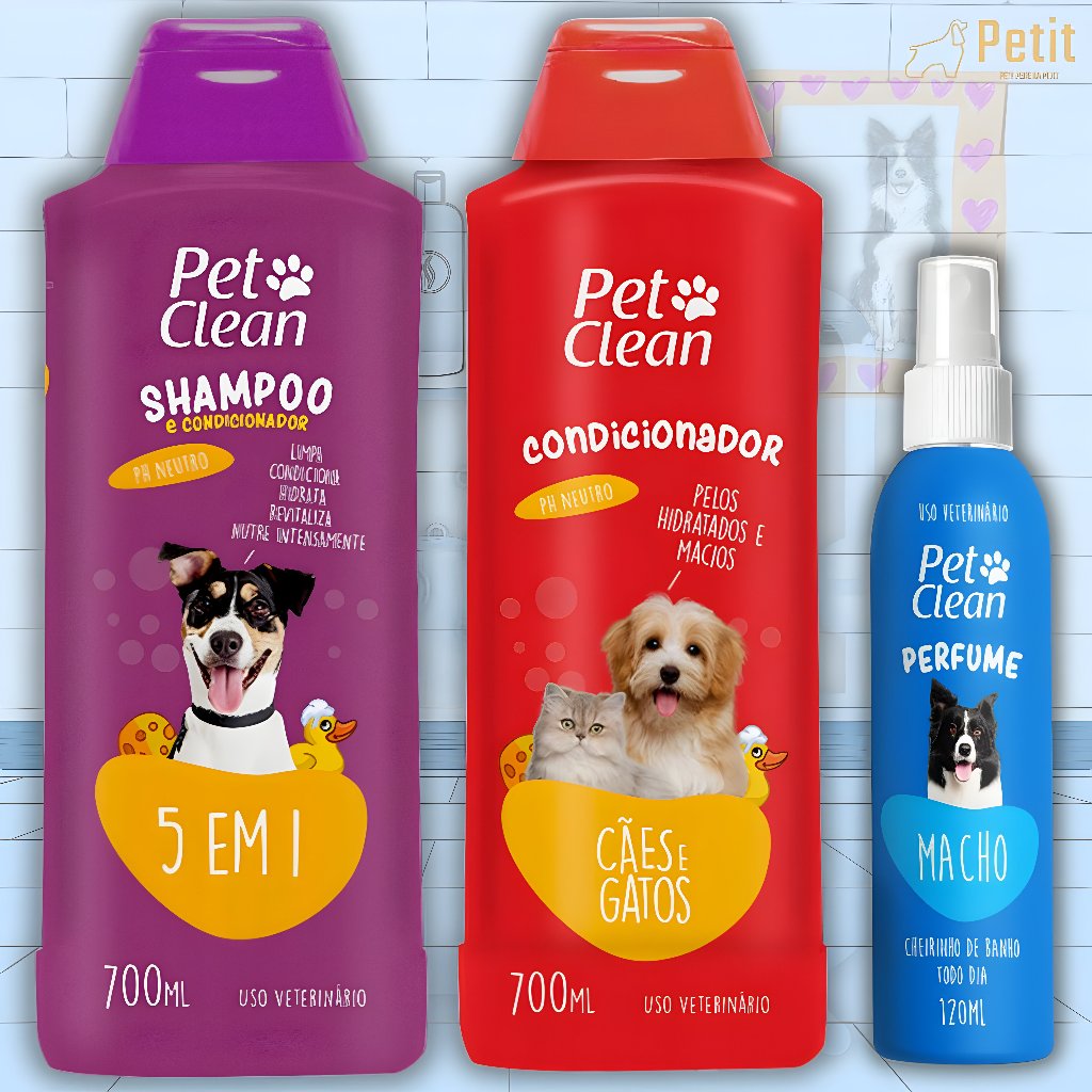 Kit Shampoo 5 em 1 + Condicionador + Perfume para Cães e Gatos