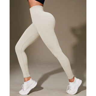 Calça Legging Canelada de Cintura Alta Sem Costura para Academia