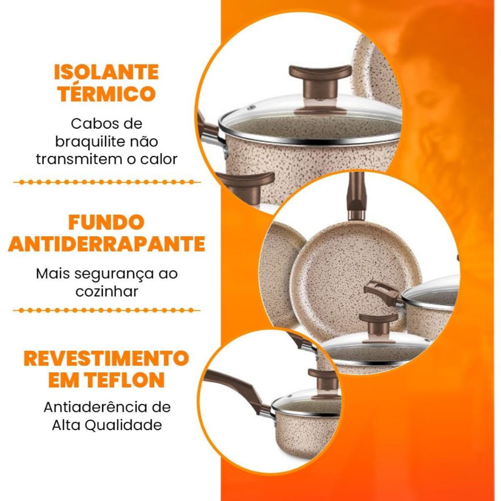 Jogo de Panelas 10 Peças Antiaderente Vanila Bianco D’Itália