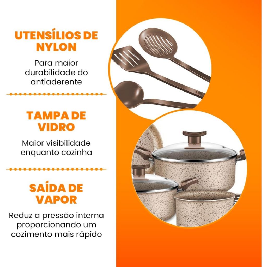 Jogo de Panelas 10 Peças Antiaderente Vanila Bianco D’Itália