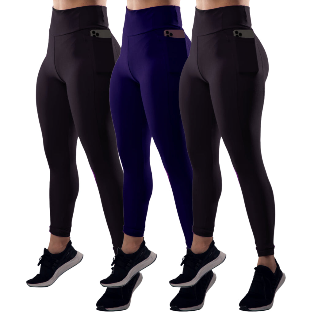 Kit 3 Calça Legging Feminina Fitness Academia com Bolsos