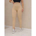 Calça Legging Canelada de Cintura Alta Sem Costura para Academia