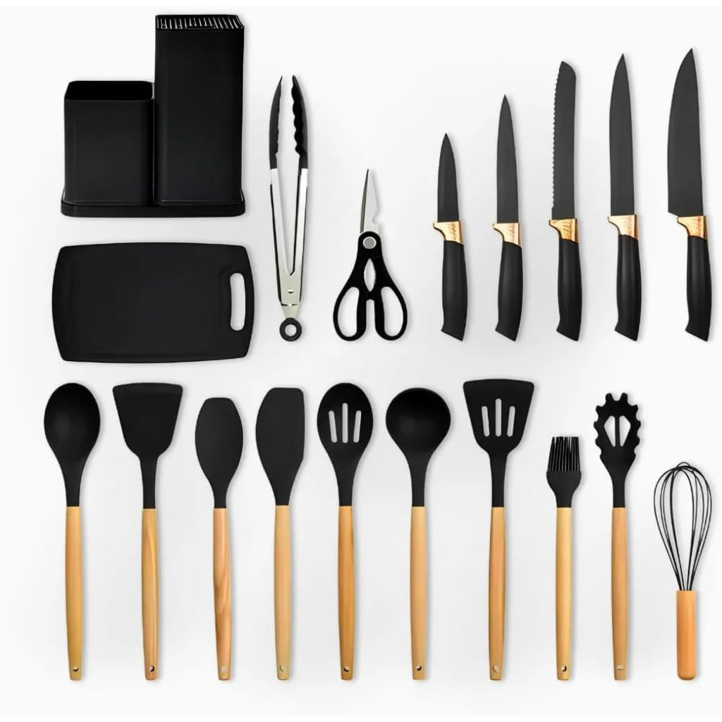 Conjunto Profissional de Utensílios Cozinha 19 Peças – Silicone Antiaderente.