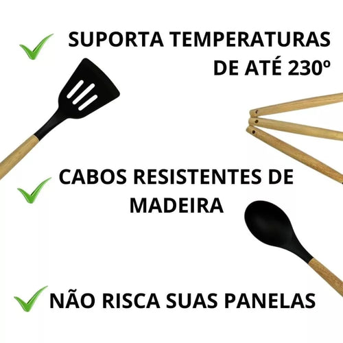 Conjunto Profissional de Utensílios Cozinha 19 Peças – Silicone Antiaderente.