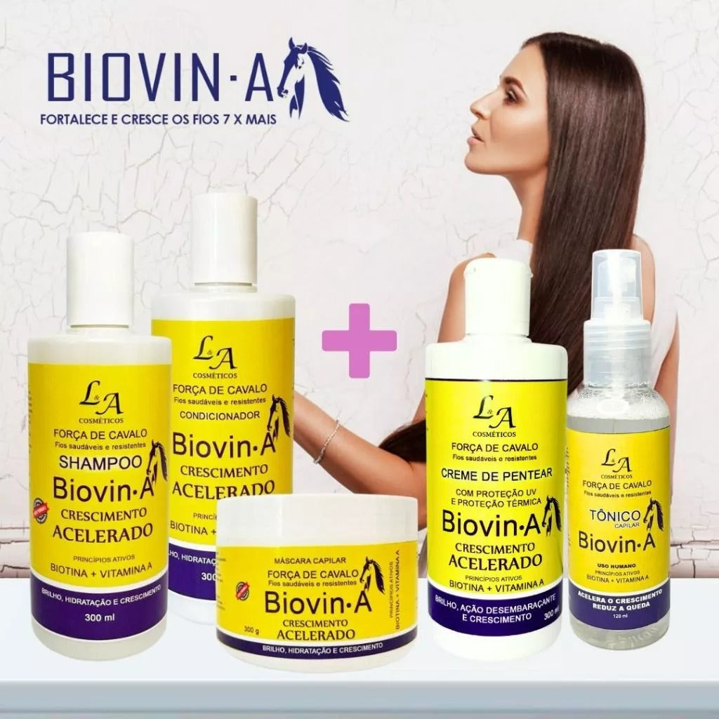 Kit Crescimento Capilar Completo Biovin-A Força de Cavalo + Tônico Crescimento e Creme p/ pentear L&A