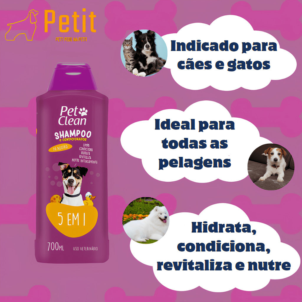 Kit Shampoo 5 em 1 + Condicionador + Perfume para Cães e Gatos